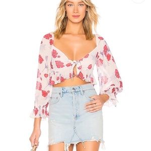NWT Revolve Front Tie Ruffle Cropped Blouse